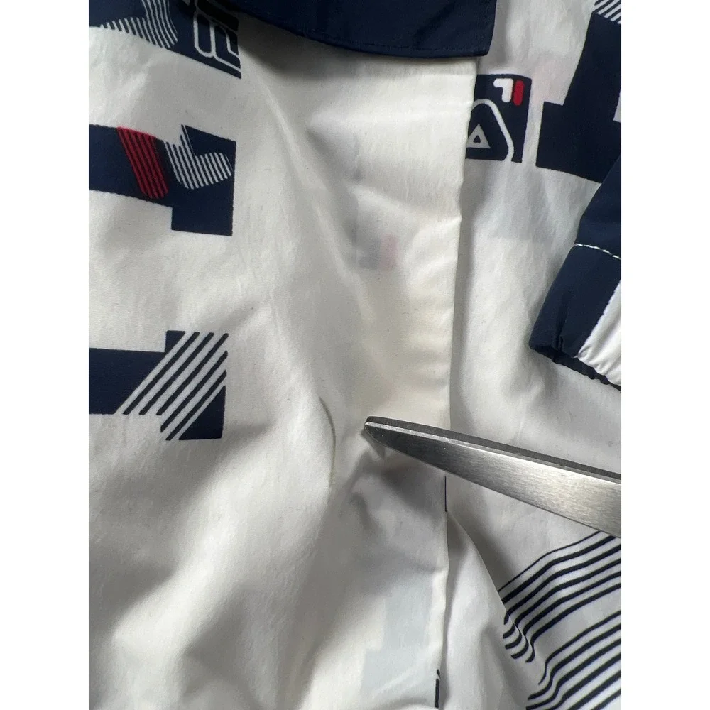 Fila All Over Logo Windbreaker Anorak Jacket White Navy Red XL - Picture 3 of 5